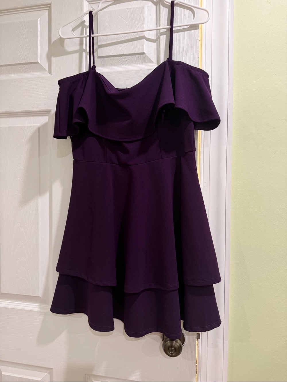 B-Darlin Off-Shoulder Ruffle Purple Dress